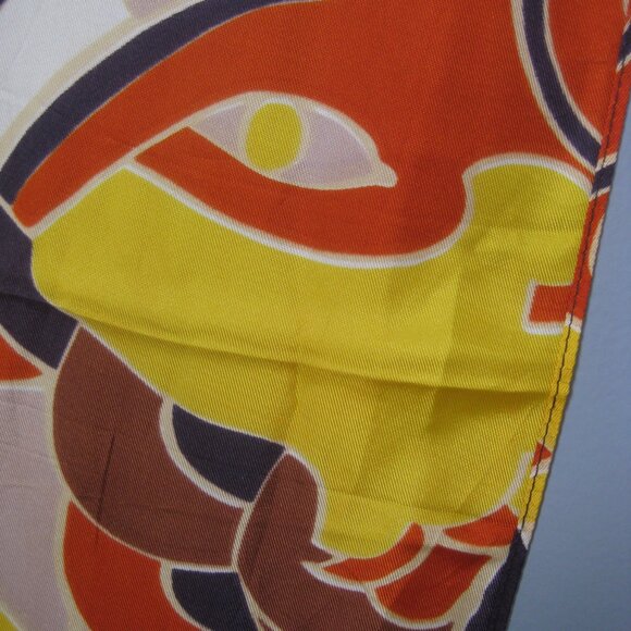 Vintage Scarf Psychedelic Oblong Abstract fish pring Scarf Yellow Browns - Picture 3 of 4